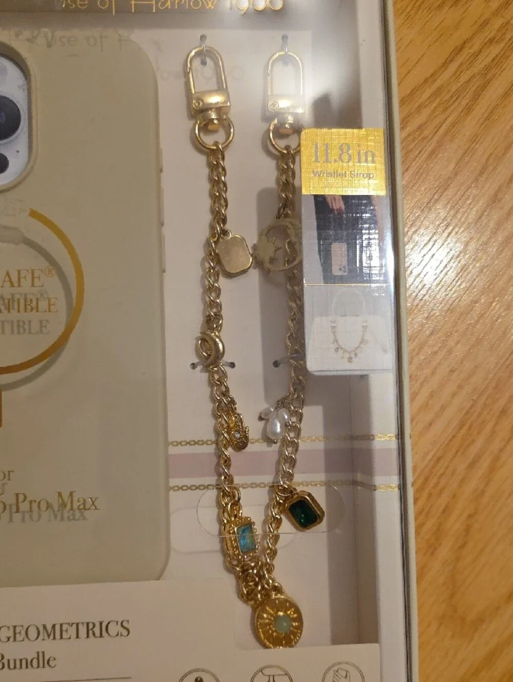 House of Harlow 1960 Beige iPhone 16 Pro Max Case with Gold Wristlet Chain